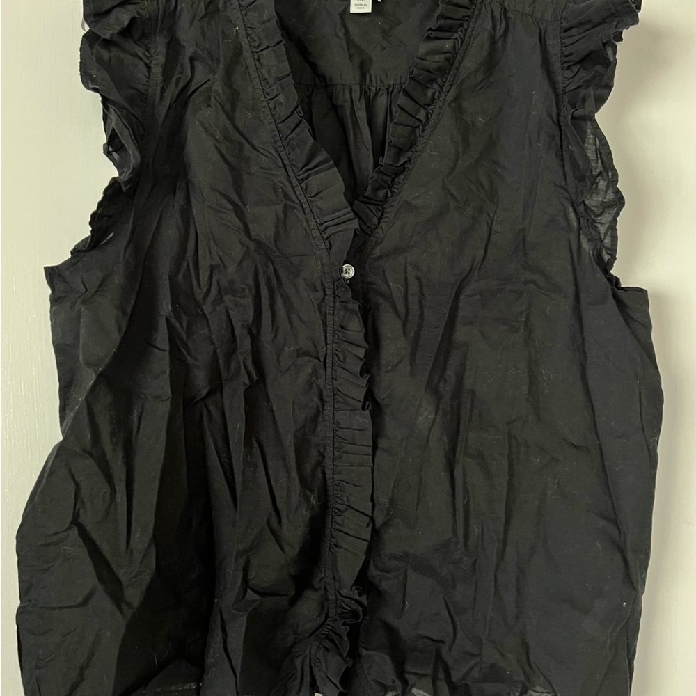 J. Crew Black Sleeveless Ruffled Bib Collar Blouse